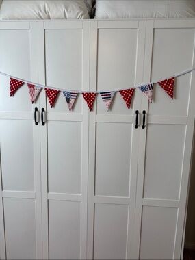 Red Patriotic  6” Triangle Fabric Bunting Garland - Festive Party Decoration